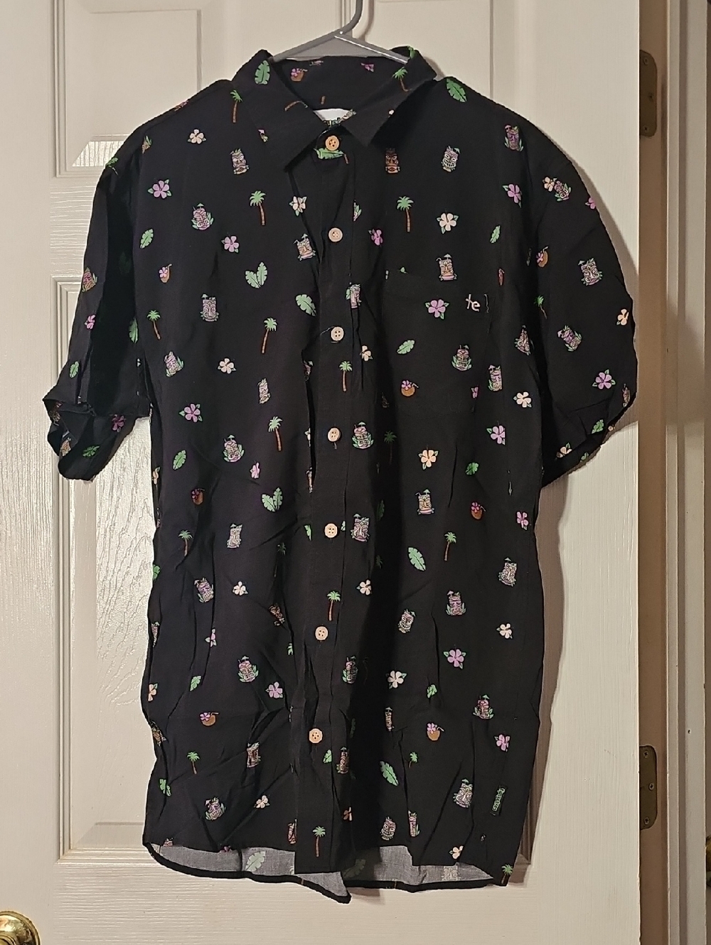 Tipsy Elves Men's Tiki Drinki Black Hawaiian Button Up Size XL